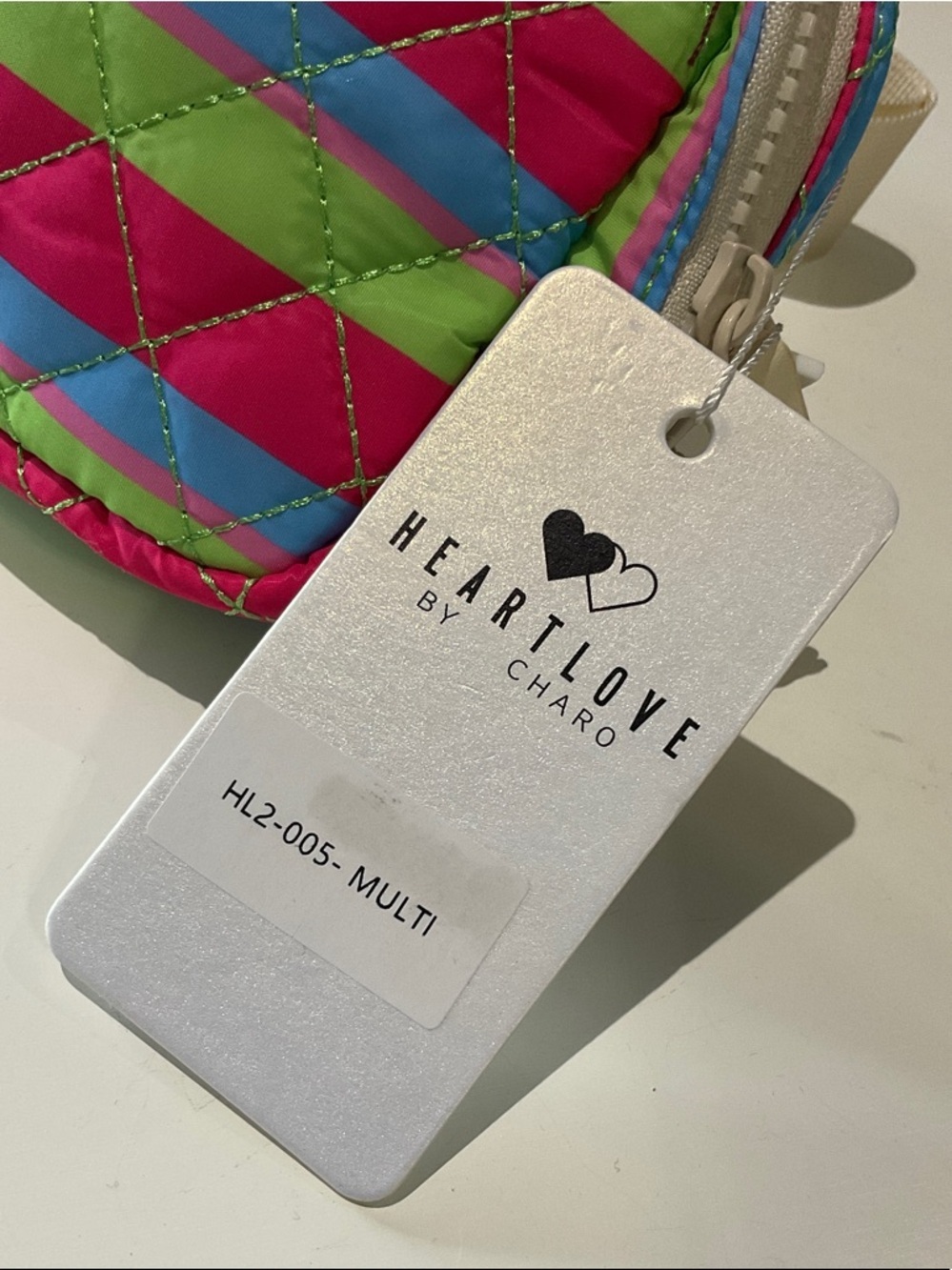 Heart Love Striped Quilted Belt Bag - Pink, Lime Green & Blue - Picture 2 of 5